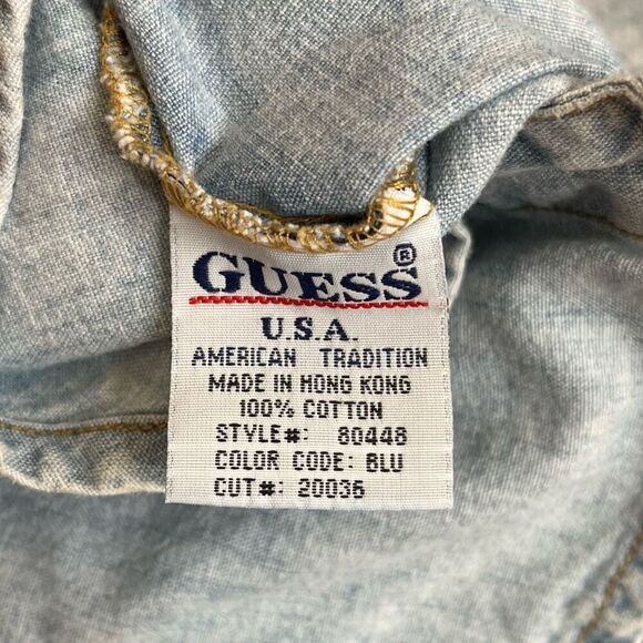 GUESS Vintage Y2K Denim Shirt Womens Small Slim Fit Chambray Western Light Wash - Picture 6 of 11